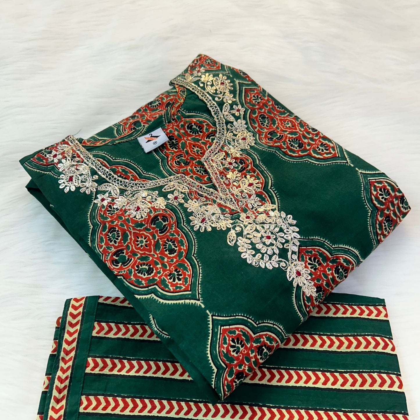 AJRAKH GREEN SUIT SET