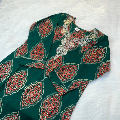AJRAKH GREEN SUIT SET