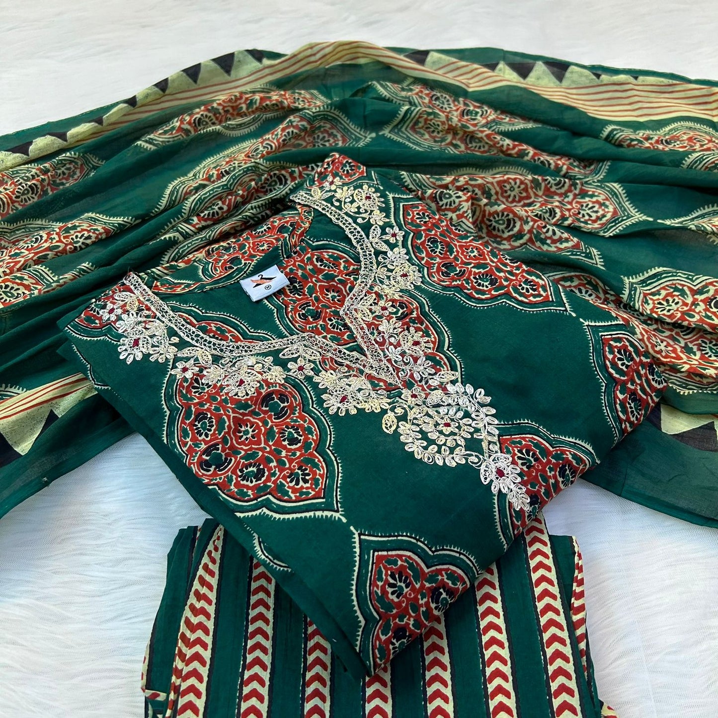 AJRAKH GREEN SUIT SET