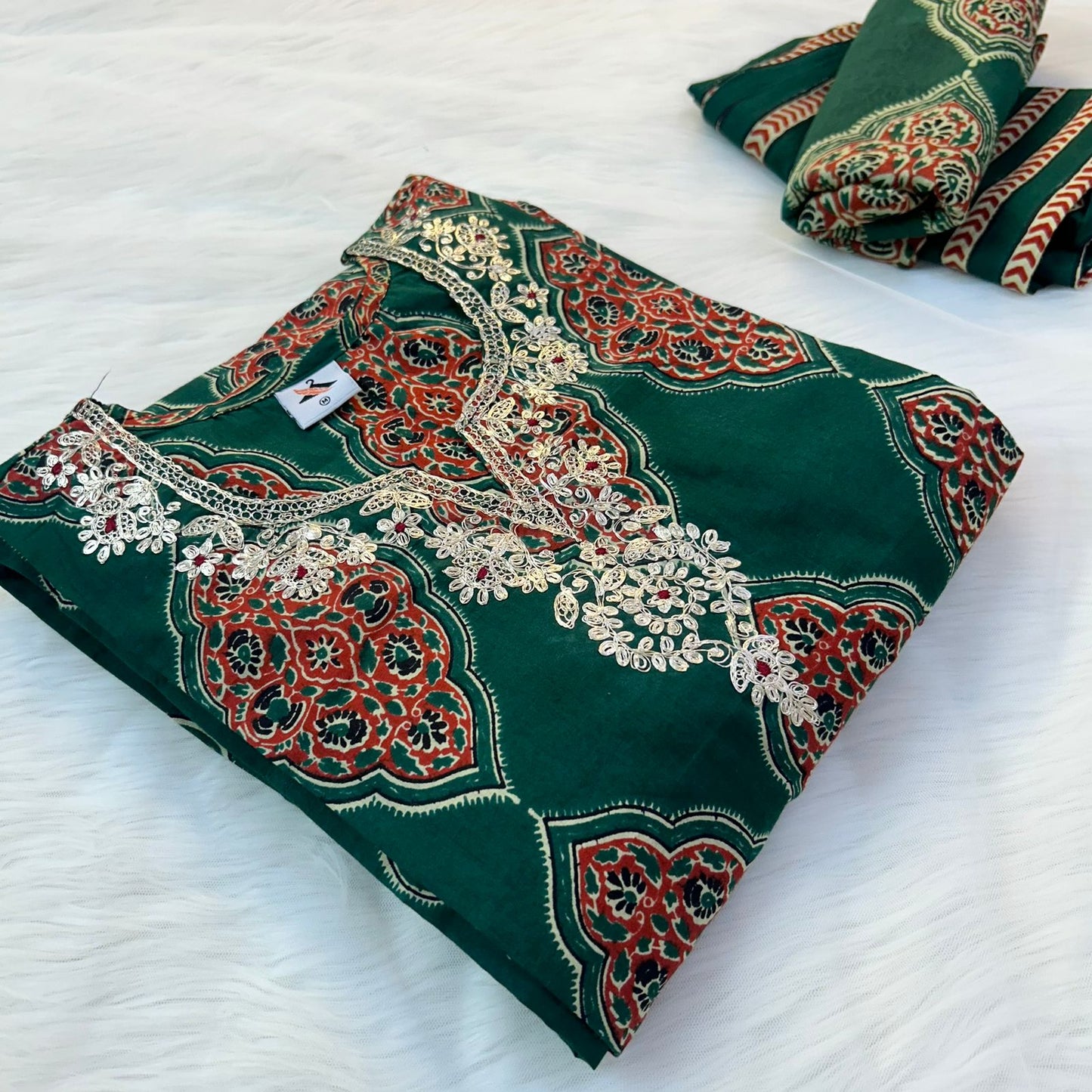 AJRAKH GREEN SUIT SET