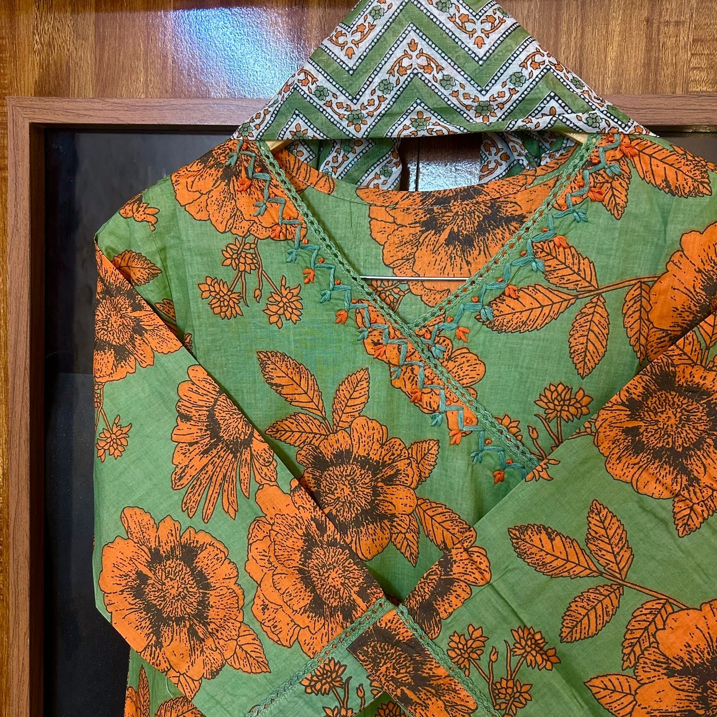 FIZA OLIVE ANGRAKHA  SUIT SET