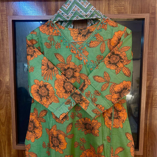 FIZA OLIVE ANGRAKHA  SUIT SET