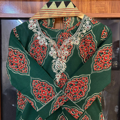 AJRAKH GREEN SUIT SET