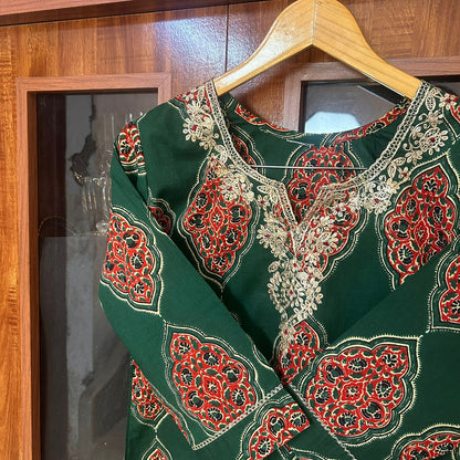 AJRAKH GREEN SUIT SET